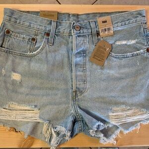 Levi's Faded Blue Ripped Jean Shorts